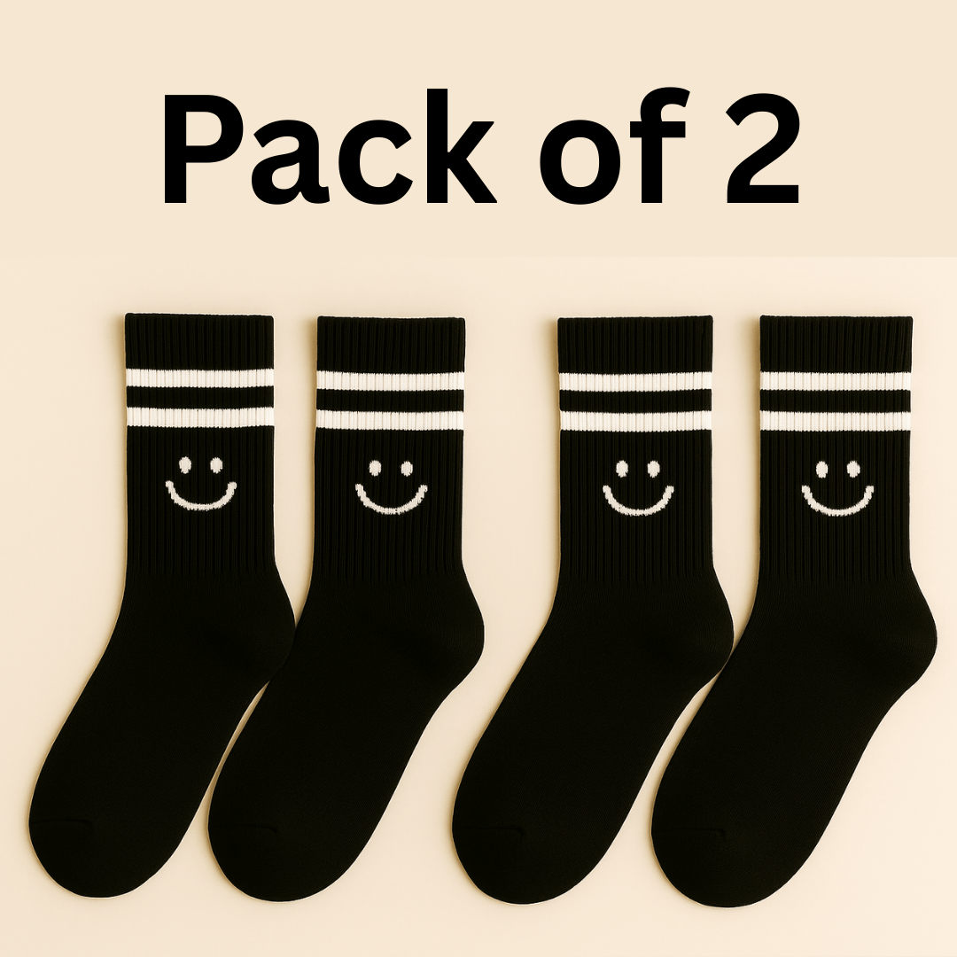 Chiclo Women Black Smiley Socks, Pack of 2
