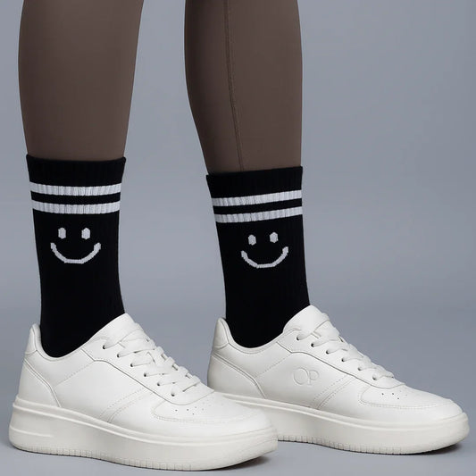 Chiclo Women Black Smiley Socks, Pack of 2