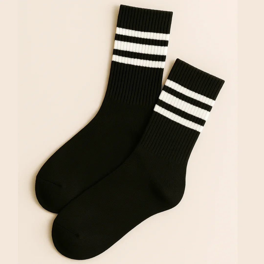 Chiclo Women Black Stripes Socks, Pack of 2