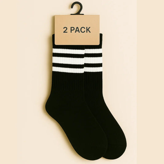 Chiclo Women Black Stripes Socks, Pack of 2