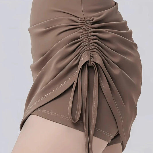 Chiclo Drawstring Asymmetrical Skirt with Built - in Shorts - Chiclo