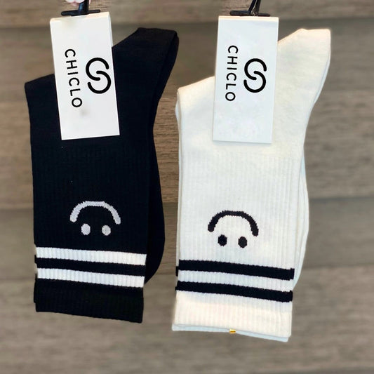 Chiclo Women Black & White Smiley Socks, Pack of 2 - Chiclo