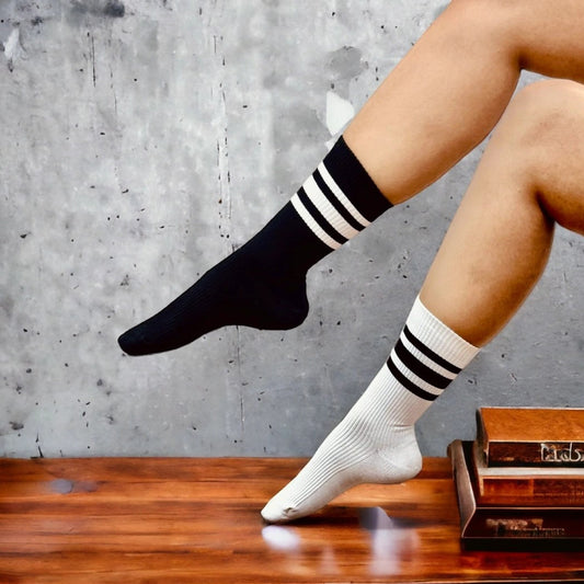 Chiclo Women Black & White Stripes Socks, Pack of 2 - Chiclo