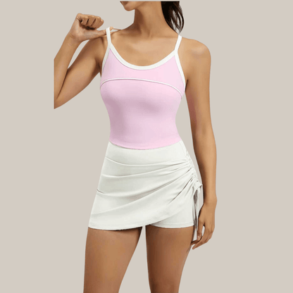 Chiclo Drawstring Asymmetrical Skirt & Padded Top Set - Chiclo