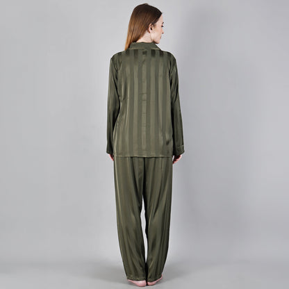 Chiclo Green Striped Women Satin Loungewear - Chiclo