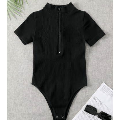 Chiclo Half Zip Ribbed Bodysuit Top - Chiclo