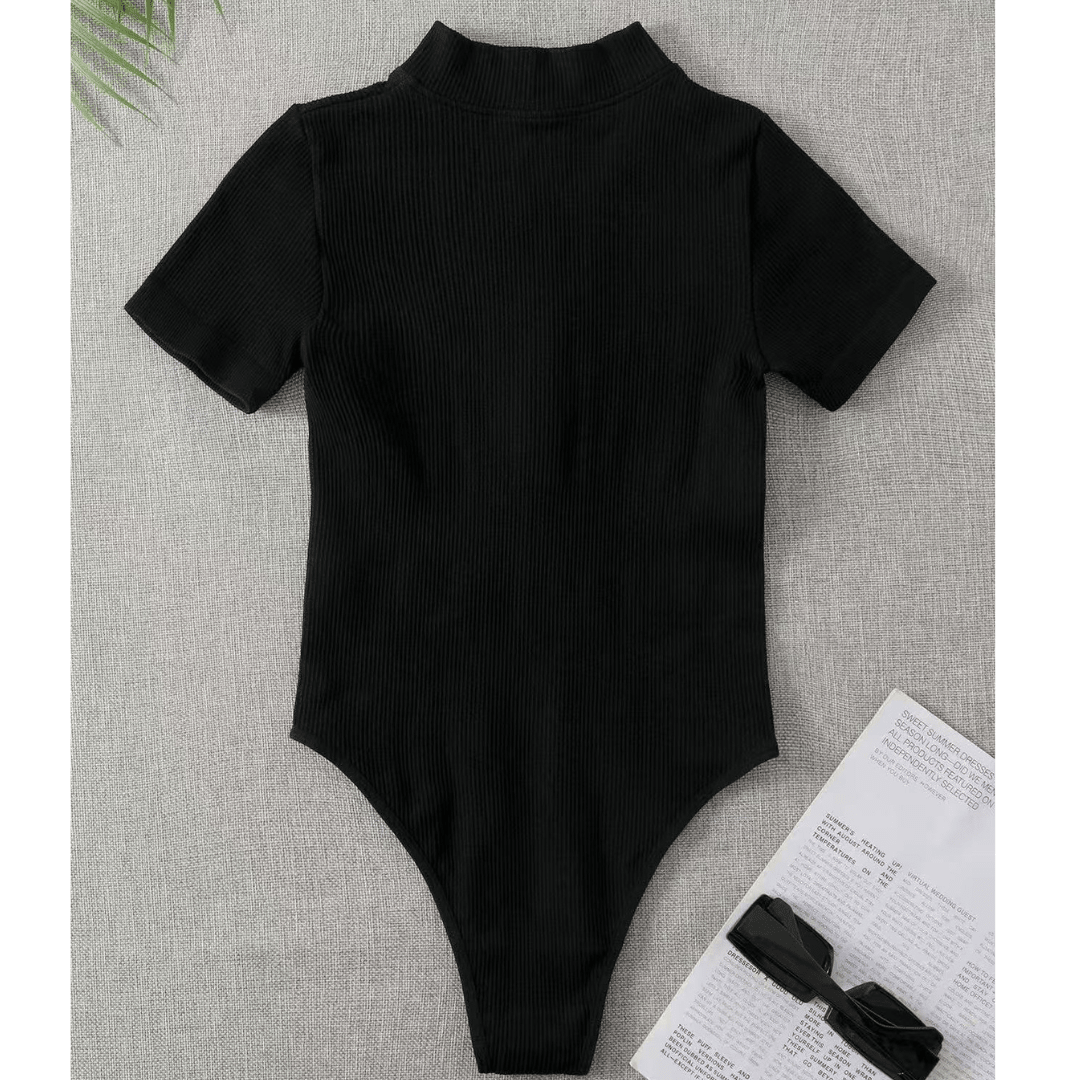 Chiclo Half Zip Ribbed Bodysuit Top - Chiclo
