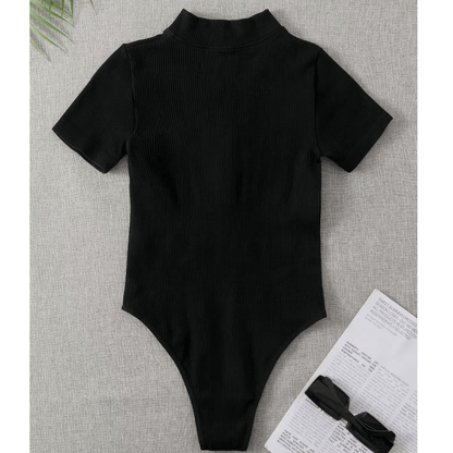 Chiclo Half Zip Ribbed Bodysuit Top - Chiclo