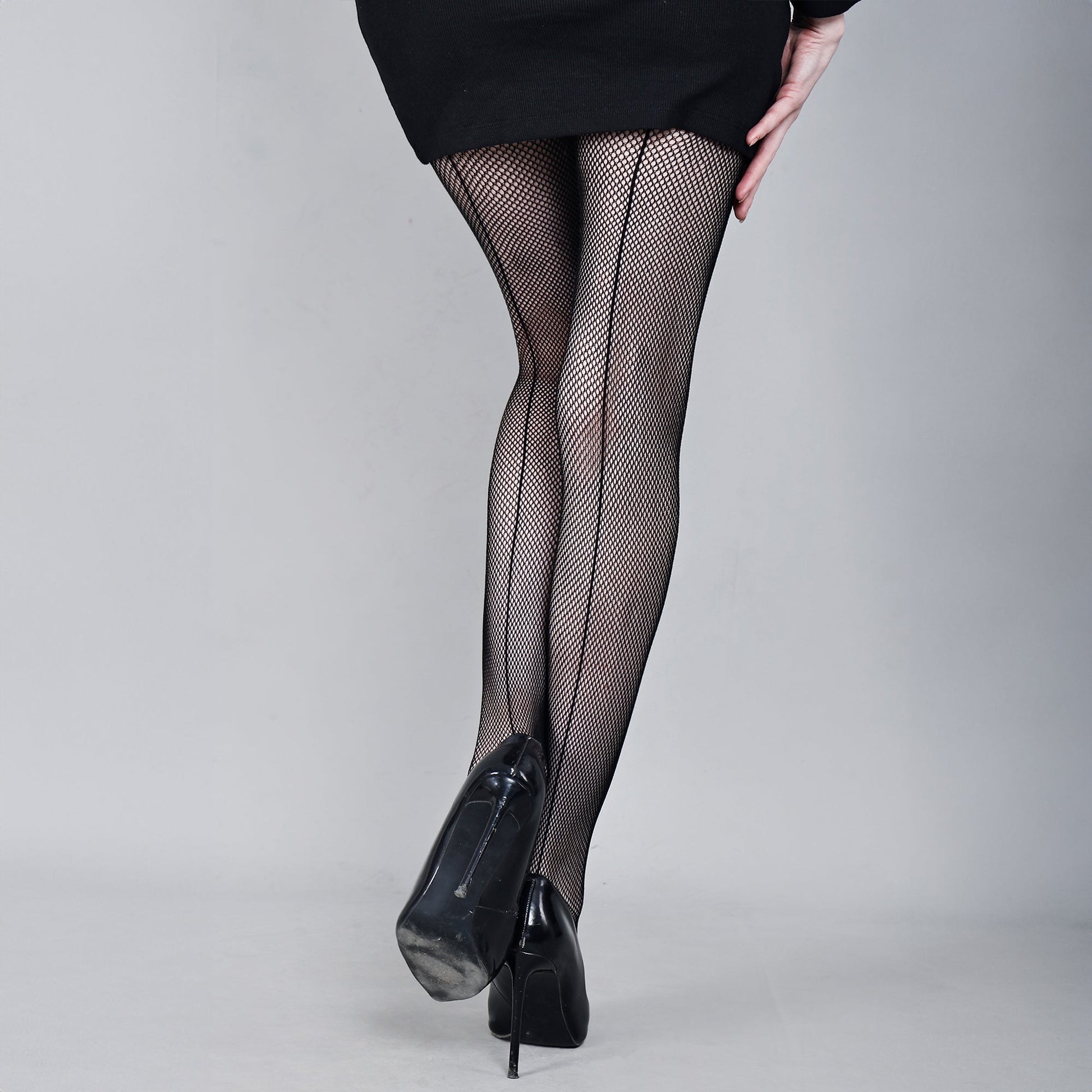 Chiclo High-Rise Slit Patterned Stockings – Black - Chiclo