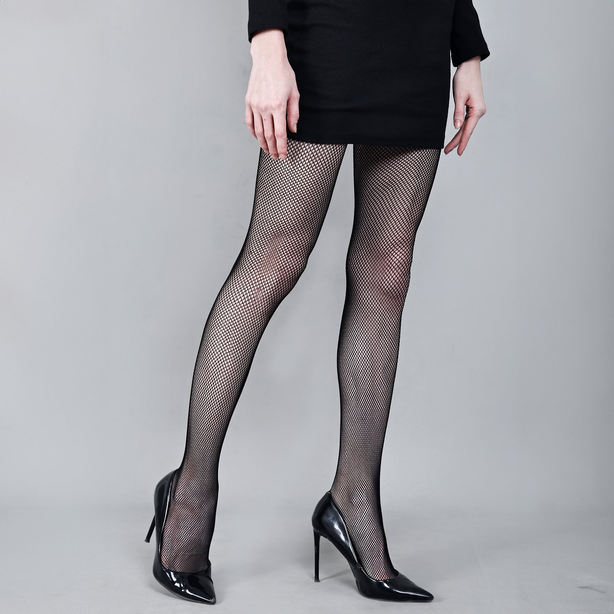 Chiclo High-Rise Slit Patterned Stockings – Black - Chiclo