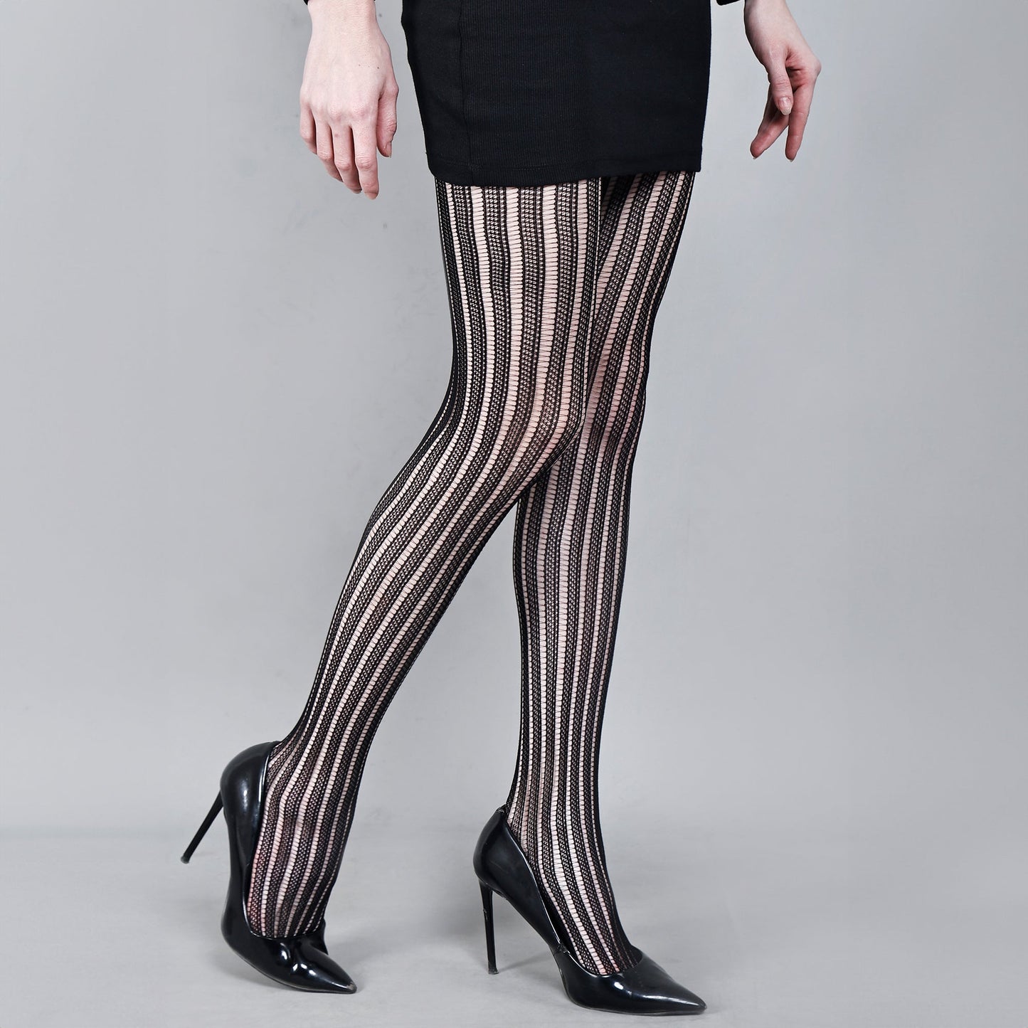 Chiclo High-Rise Vertical Line Stockings – Black - Chiclo