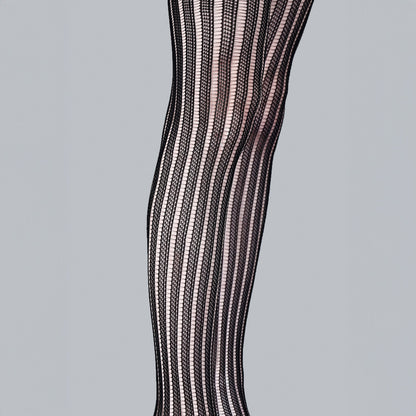 Chiclo High-Rise Vertical Line Stockings – Black - Chiclo