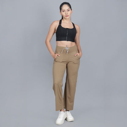 Chiclo Women's Brown Wide Leg Pants with Black Sports Bra - Chiclo