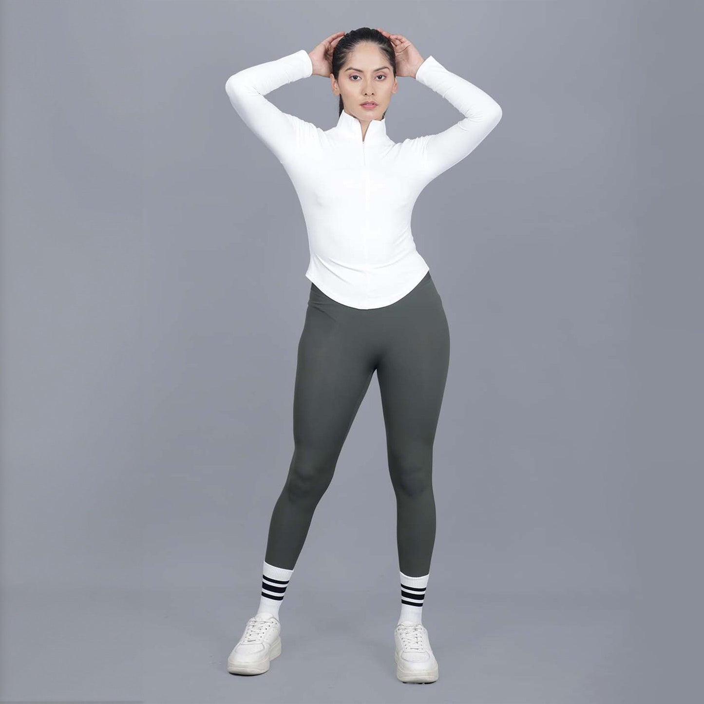 Chiclo Women's Set Featuring Green Tights, White Dri-fit T-shirt & Socks - Chiclo