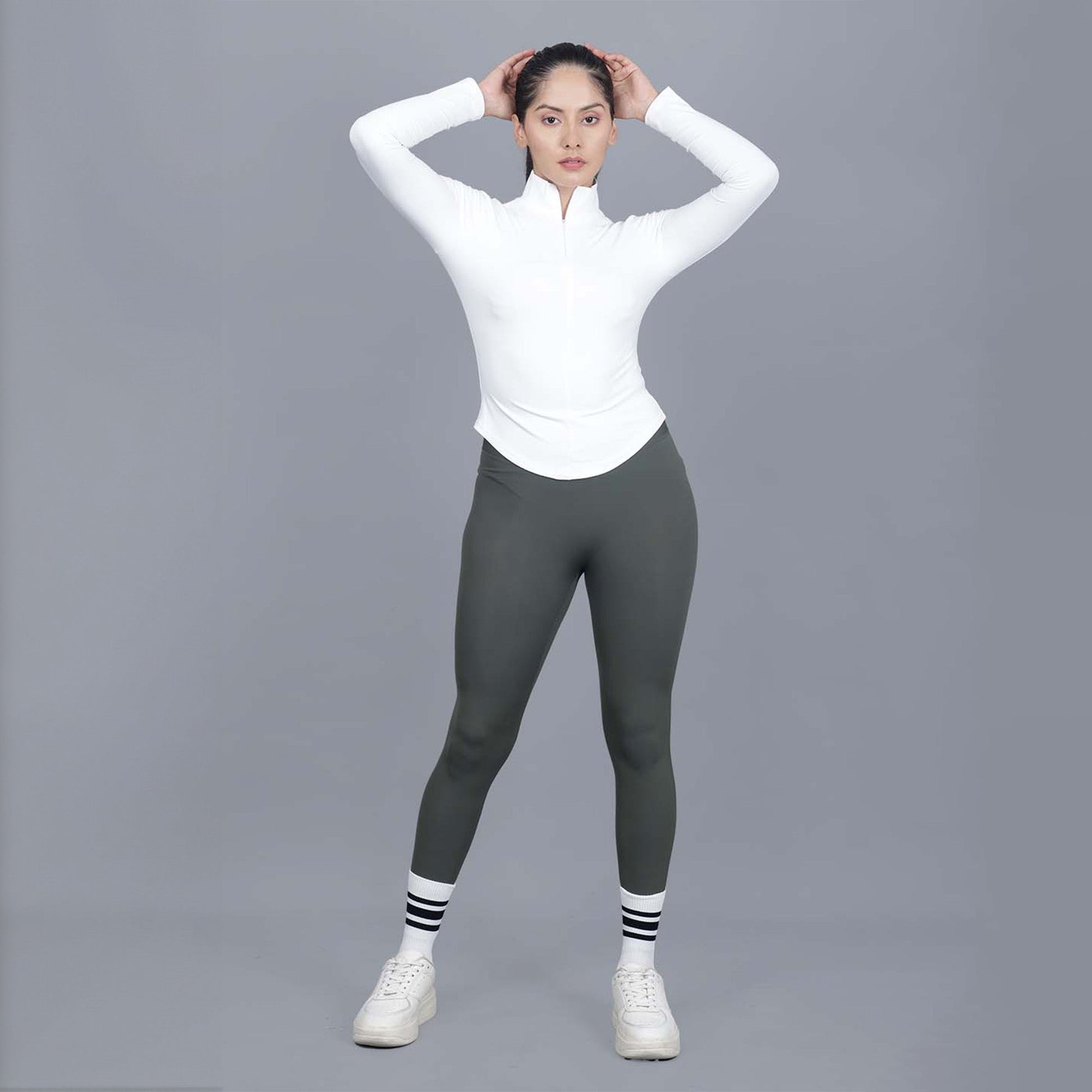 Chiclo Women's Set Featuring Green Tights, White Dri-fit T-shirt & Socks - Chiclo