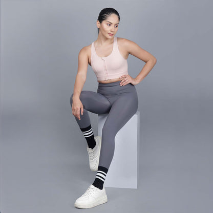 Chiclo Women's Set Featuring Grey Tights, Pink Sports Bra & Socks - Chiclo